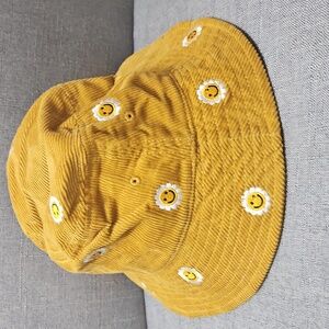 Mighty Fine Mustard Kids Bucket Hat with Smiley Daisy